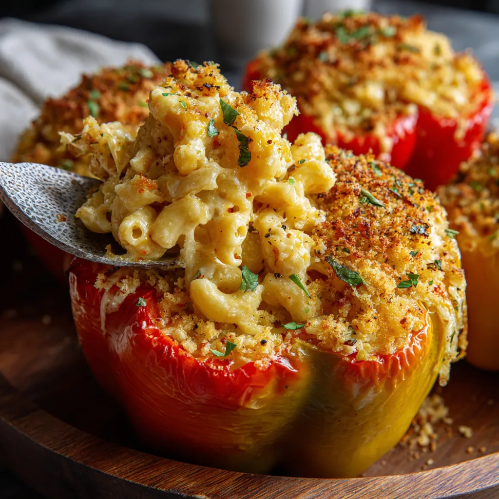 Mac and cheese stuffed bell peppers.