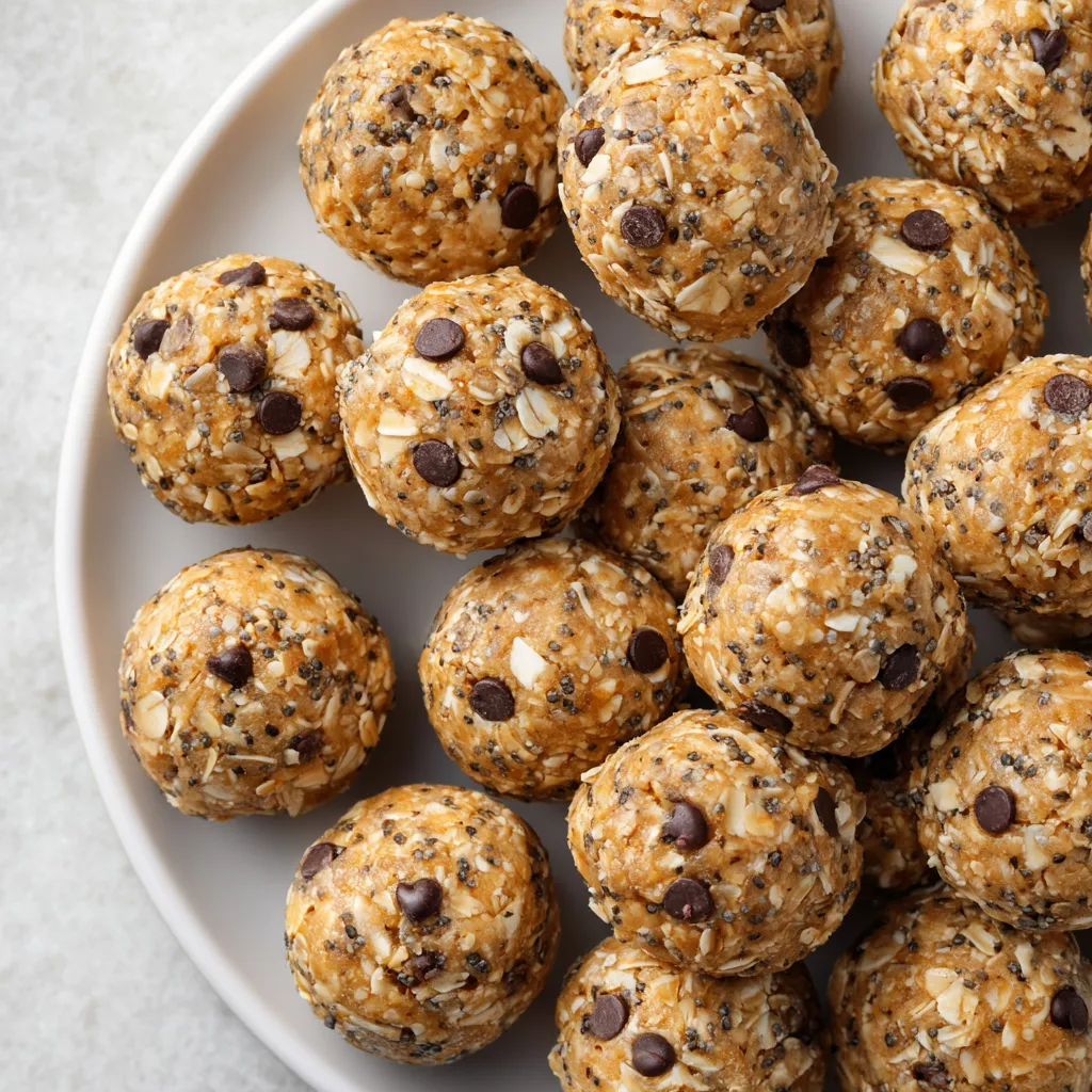 A plate of chocolate covered oat balls.