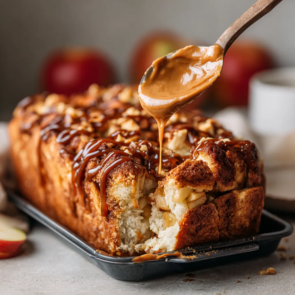 A slice of bread with caramel drizzled on it.