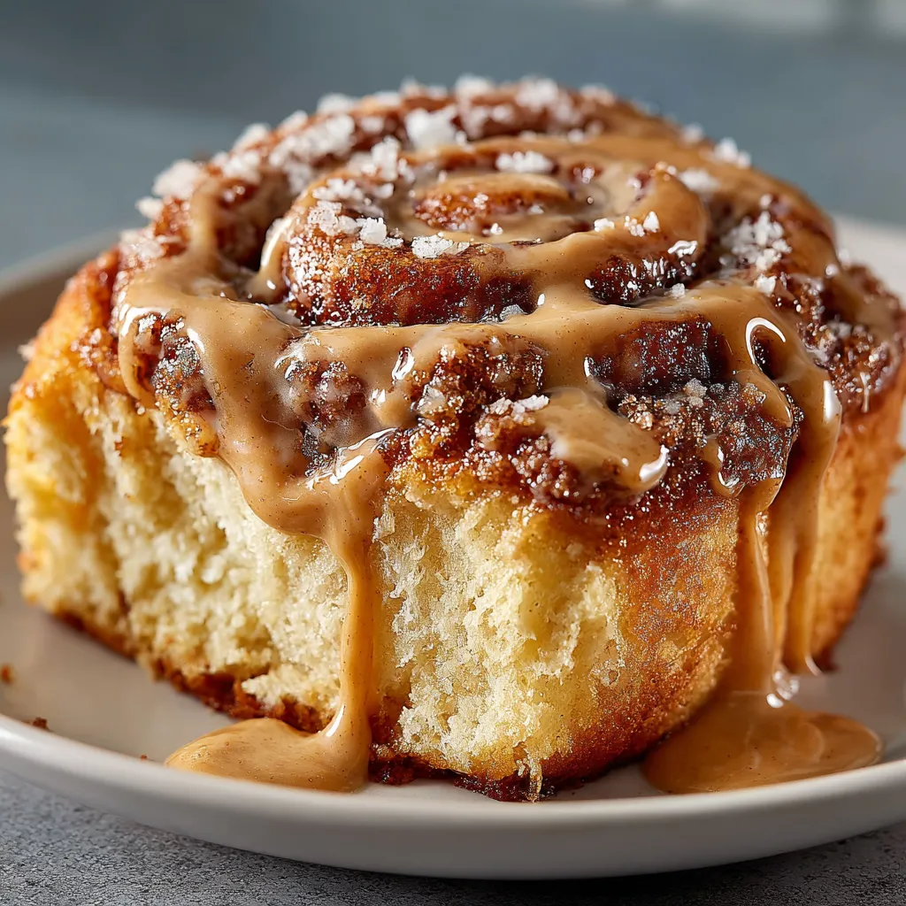 A plate of pumpkin spice cinnamon rolls with peanut butter frosting.