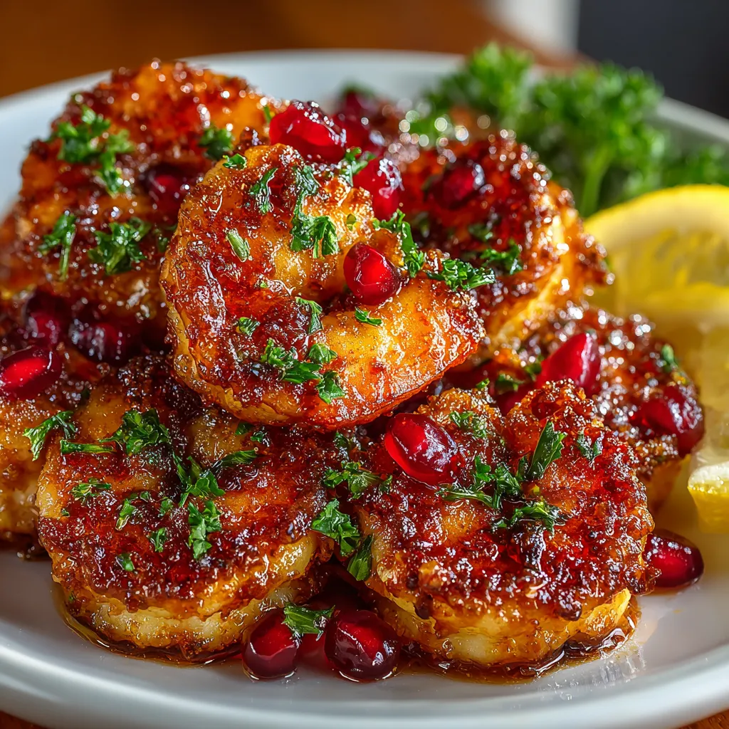 A plate of shrimp with a lemon wedge.