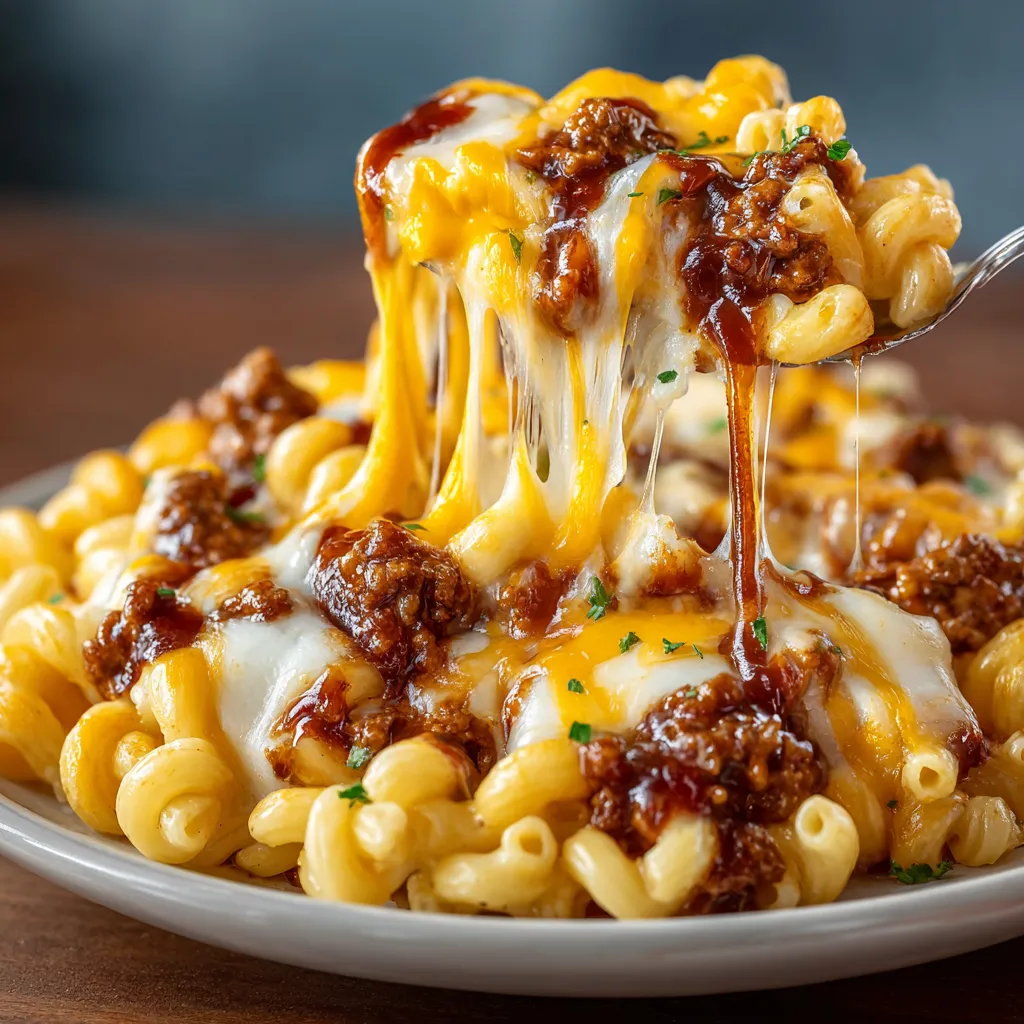 A plate of barbecue beef pasta.