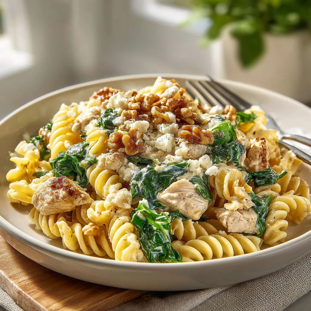 A plate of pasta with meat and vegetables.