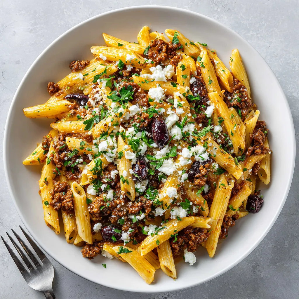 A bowl of pasta with meat and cheese.