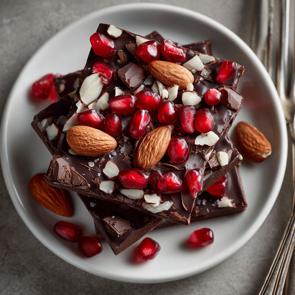 A plate of chocolate pomegranate bark.