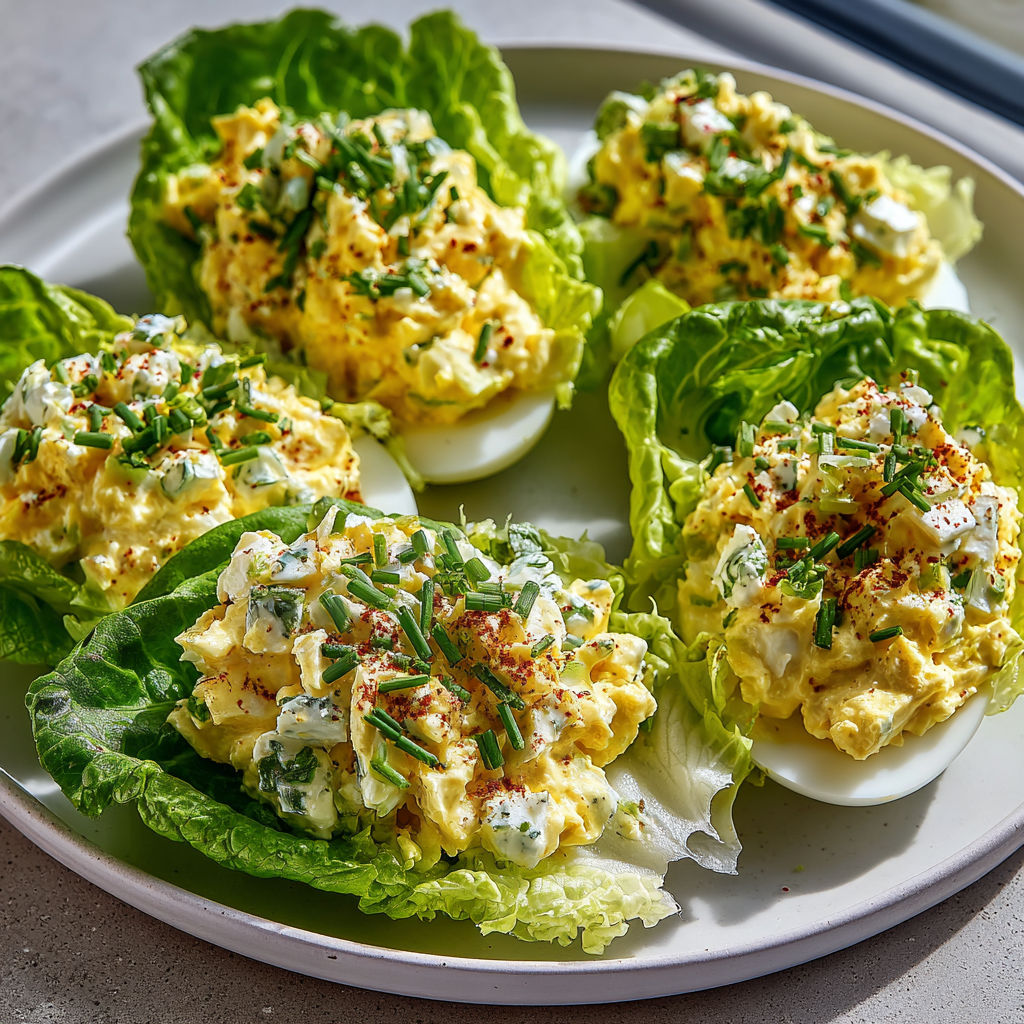 A plate of egg salad lettuce wraps.