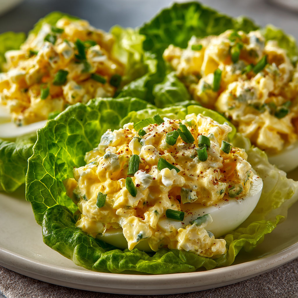 A plate of egg salad lettuce wraps.