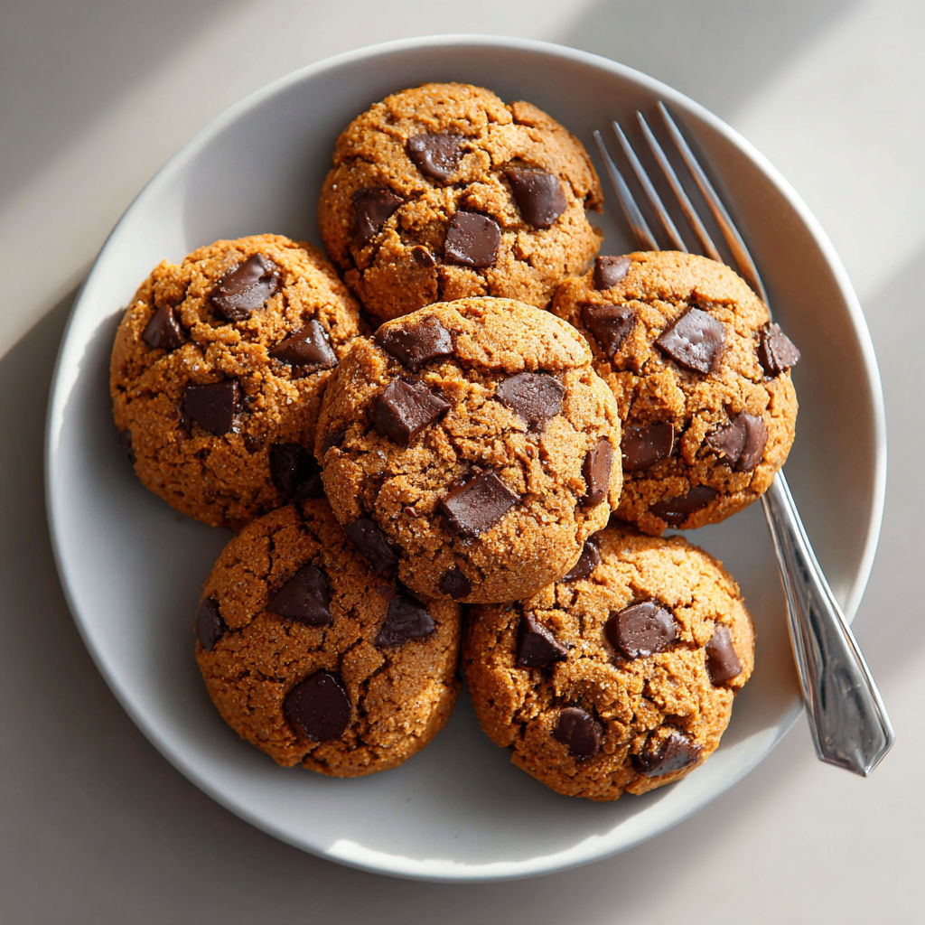 A plate of chocolate chip cookies.