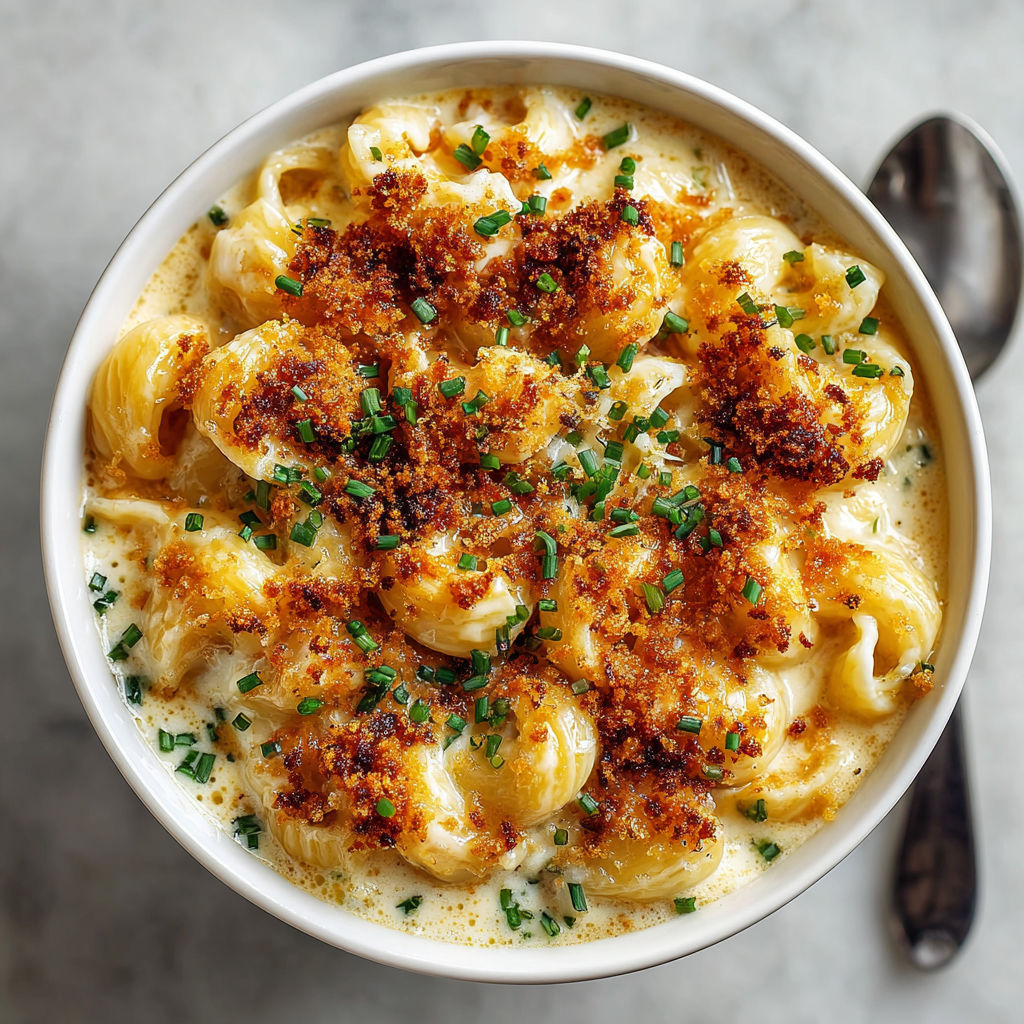 A bowl of pasta with cheese and herbs.