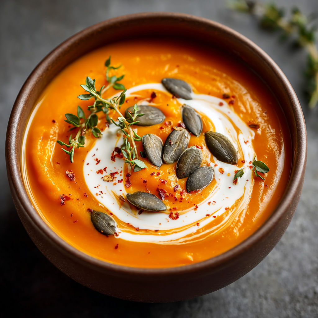 A bowl of soup with a spoon in it.