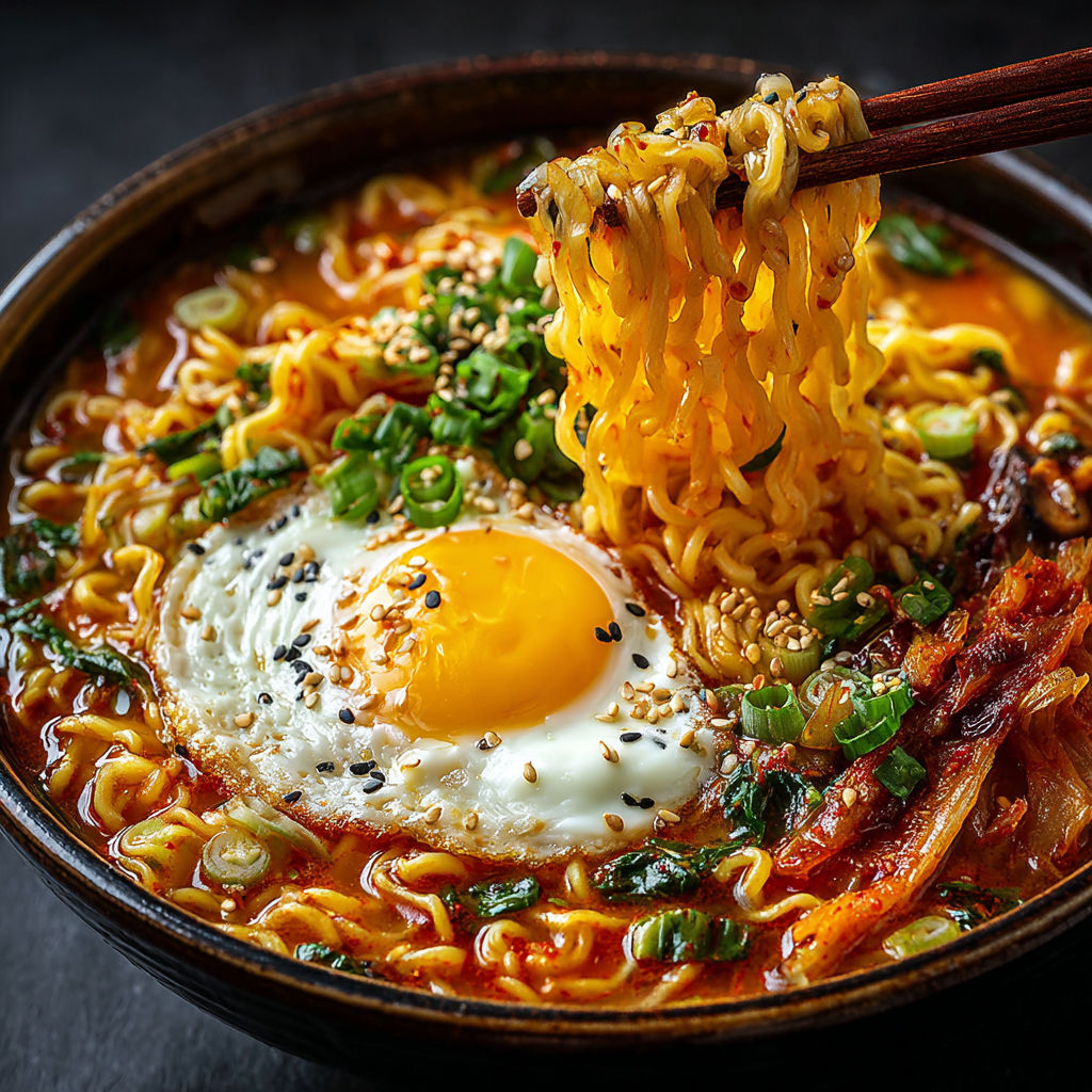 A bowl of soup with noodles, vegetables, and an egg.
