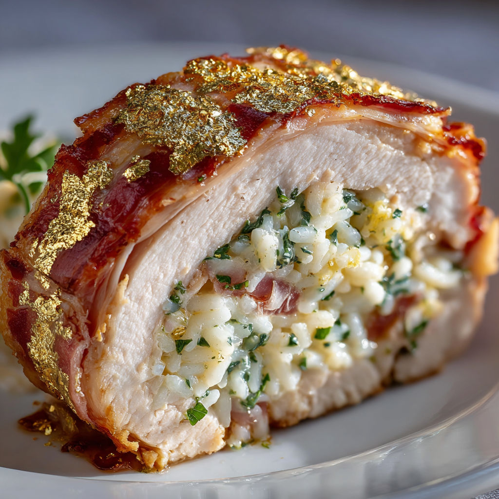 A plate of food with gold dust on it.