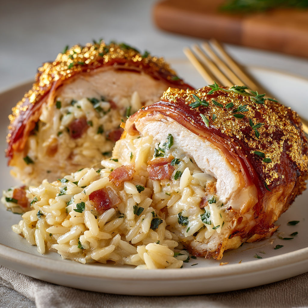 A plate of food with a gold dust on top.
