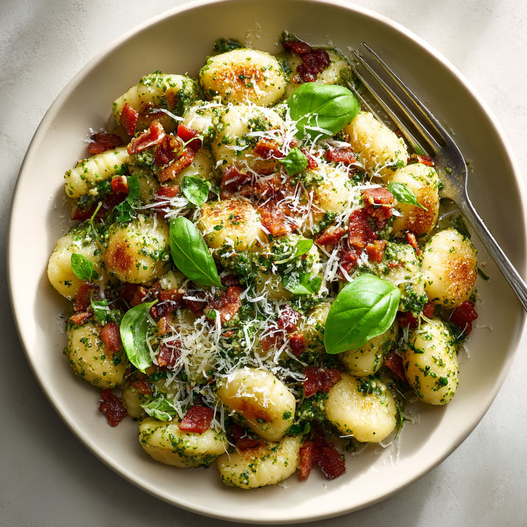 A bowl of pasta with cheese and bacon.