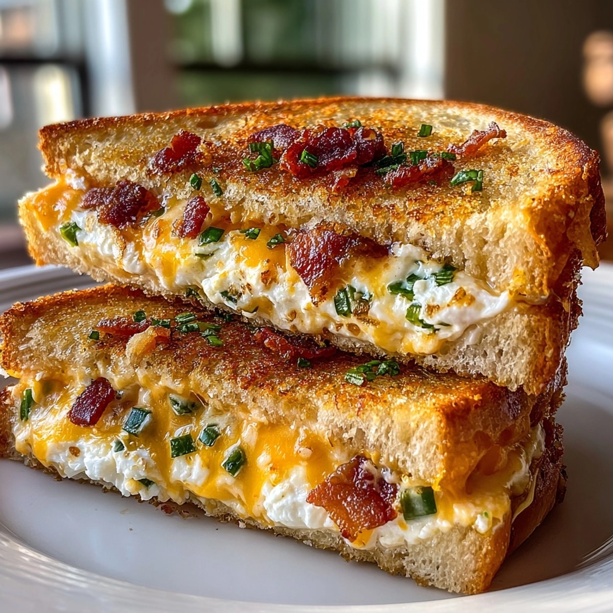 Close-up of a golden, buttery Jalapeño Popper Grilled Cheese, oozing and ready to enjoy.
