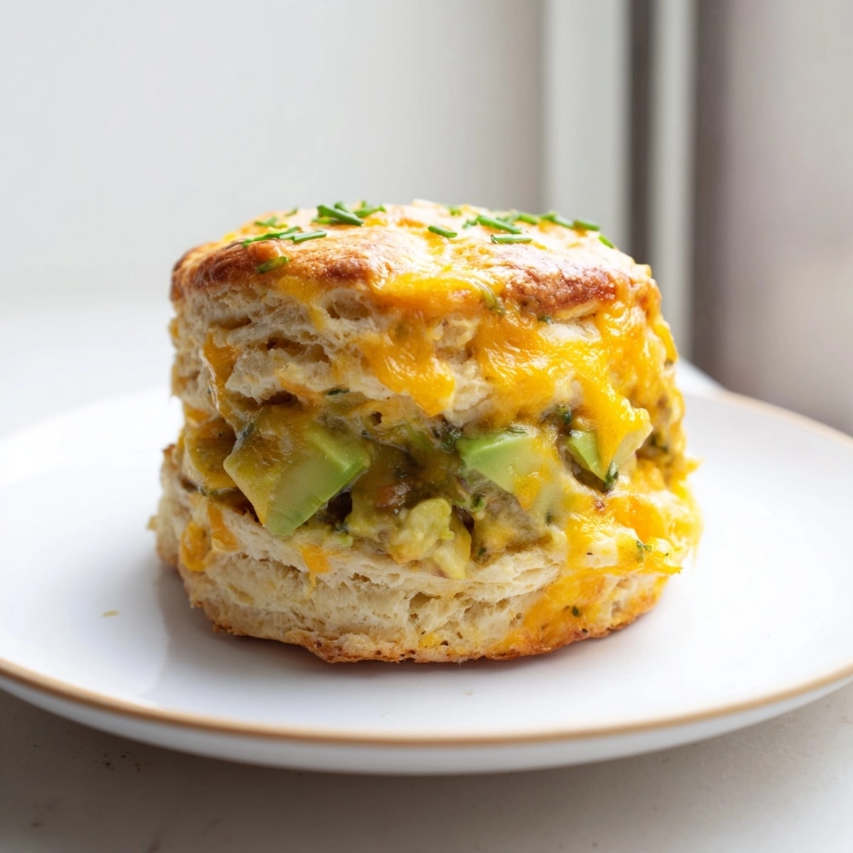 Homemade Avocado Cheddar Breakfast Biscuits: Buttery layers with creamy, cheesy, herby goodness.