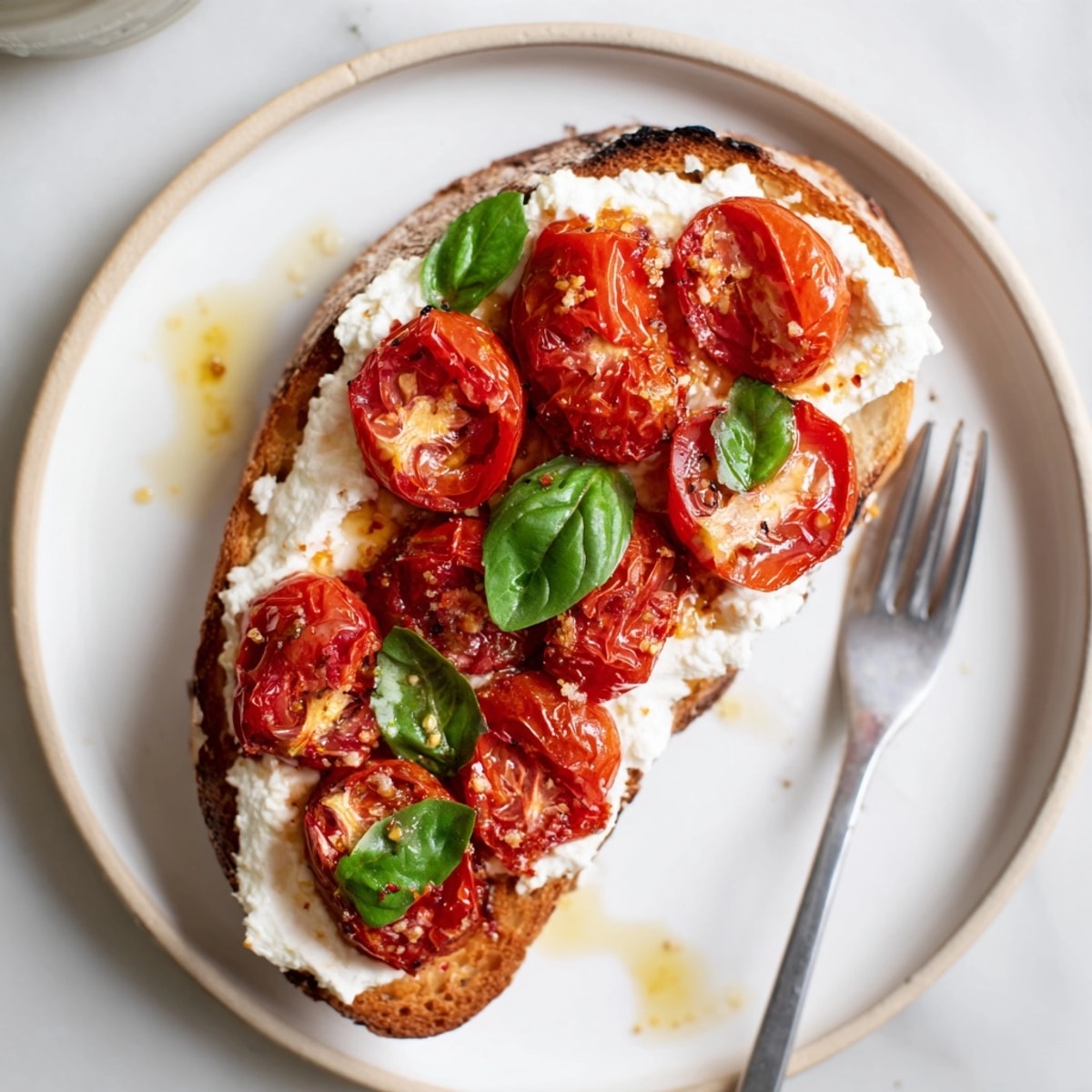 Easy appetizer, Ricotta Roasted Tomato Toasties: a symphony of flavors, perfect for sharing.