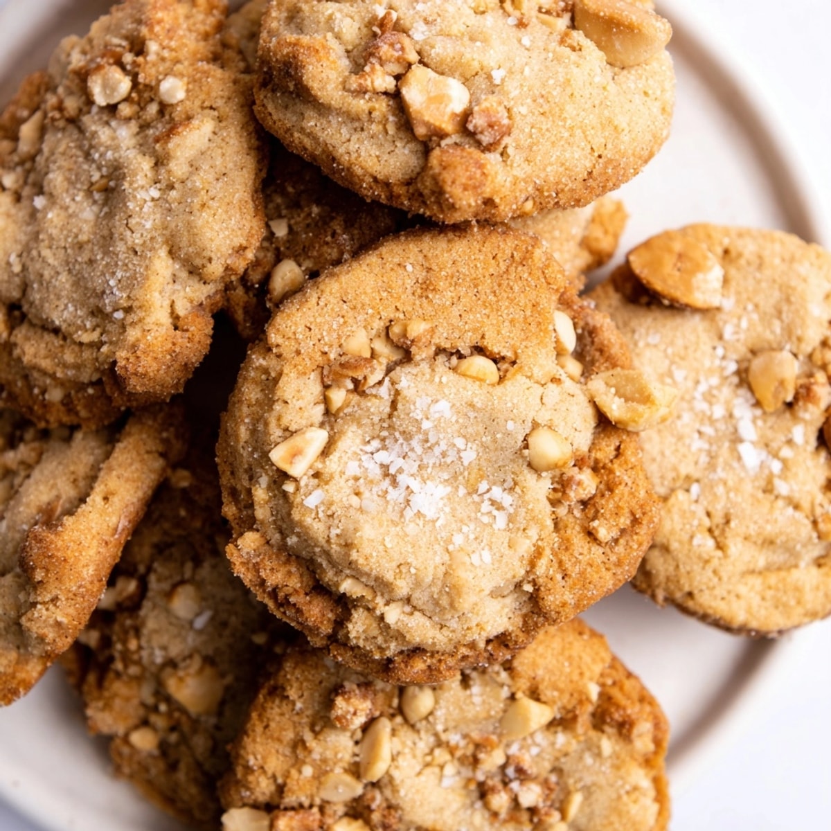 Close-up of crumbly German Hazelnut Butter Cookies, served on a plate, ready to eat.