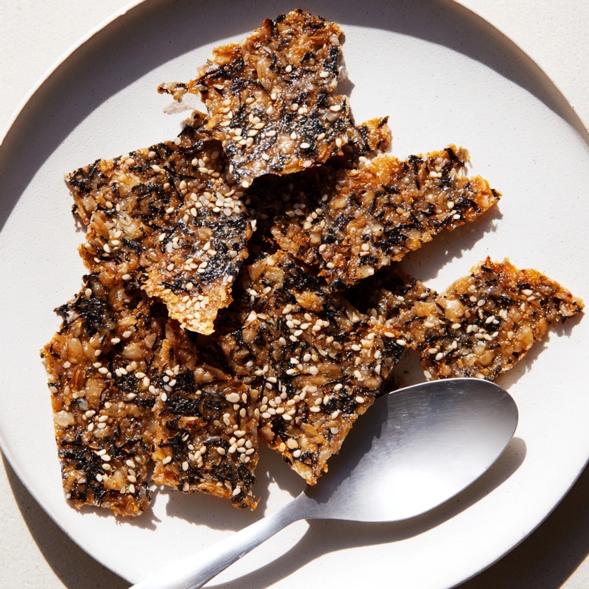 Golden Seaweed & Sesame Rice Crisps, fresh from the oven, smell nutty and savory.