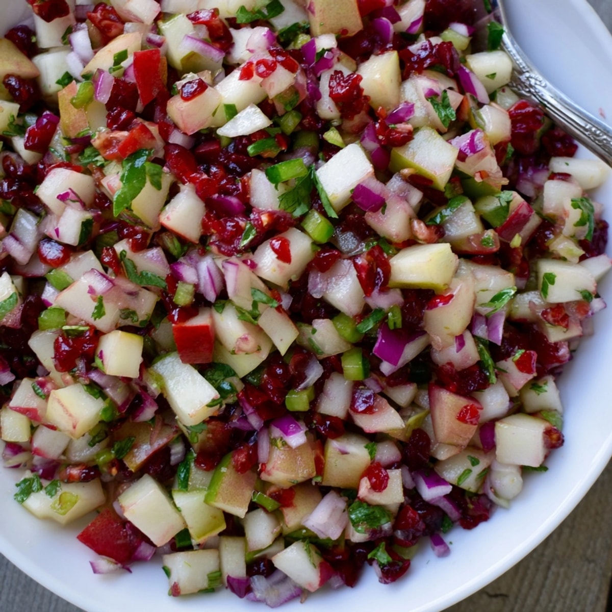 Freshly made Pear and Cranberry Jalapeño Salsa's sweetness is balanced by a pleasant spicy heat.