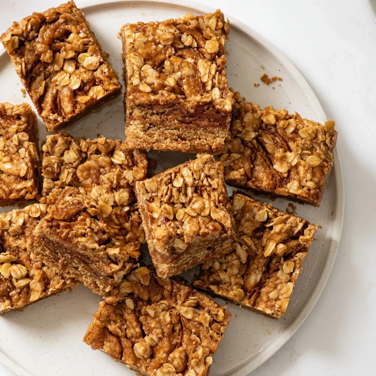 Freshly baked cinnamon swirl oatmeal blondies, drizzled with icing, invite you to indulge.
