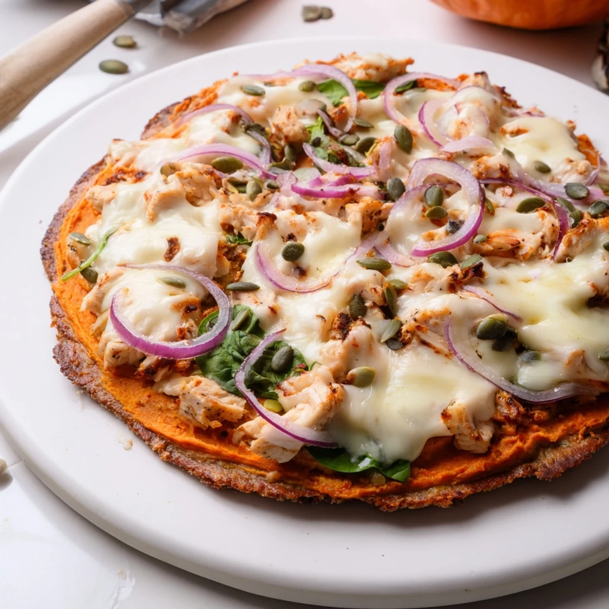 Creamy Protein Pumpkin Ricotta Pizza with savory toppings and golden crust ready to enjoy.
