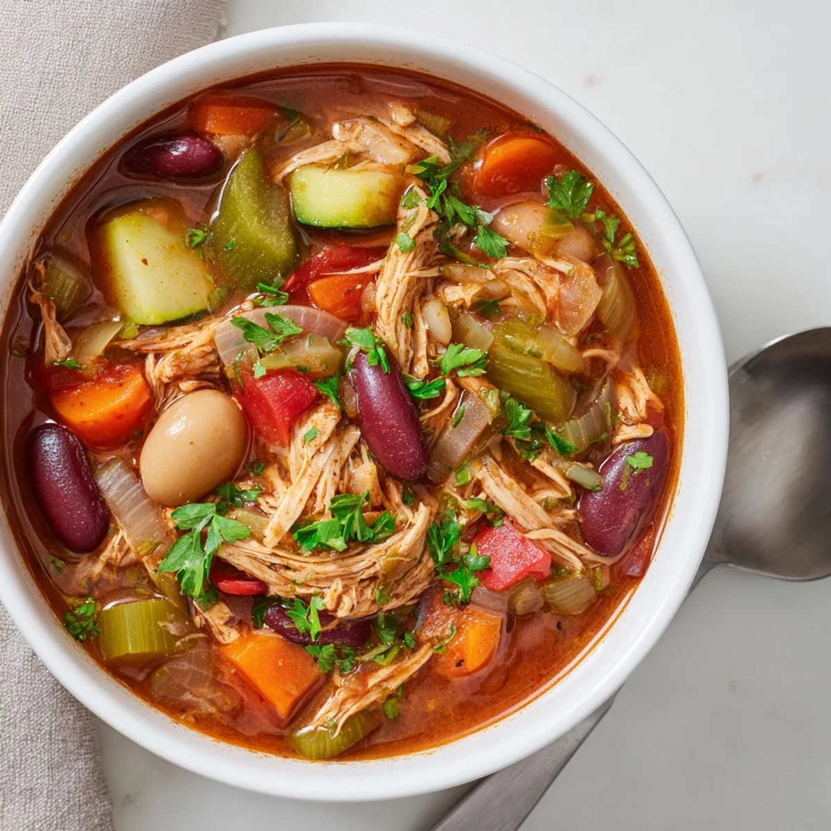 Savor the spices and vibrant ingredients in this flavorful Cajun Turkey Veggie Soup.