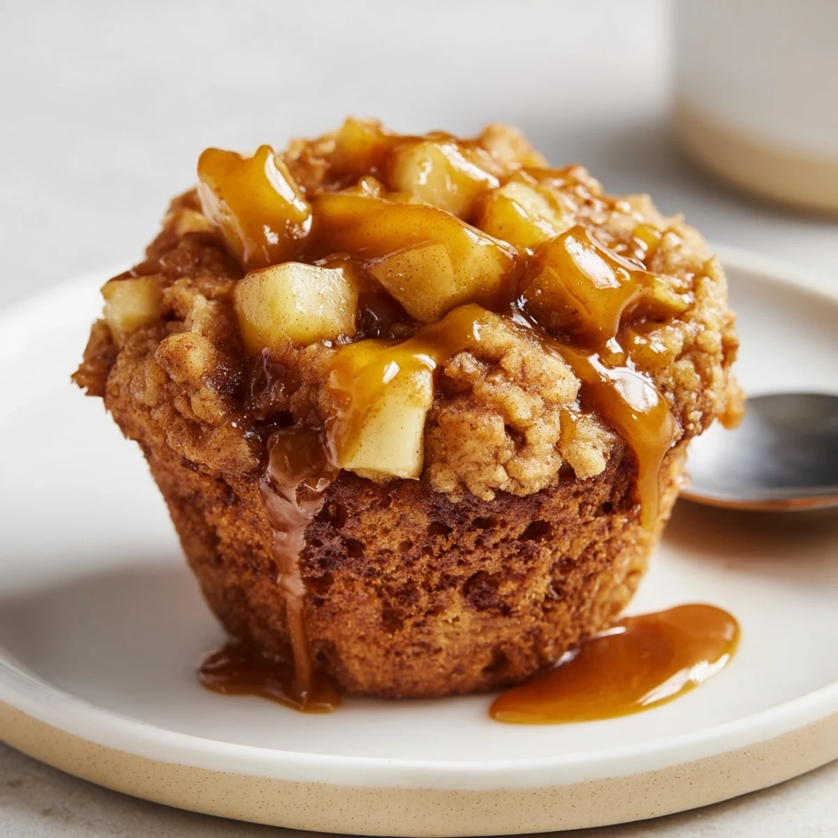Savory caramel apple fritter muffin cups topped with luscious caramel for delightful flavor.