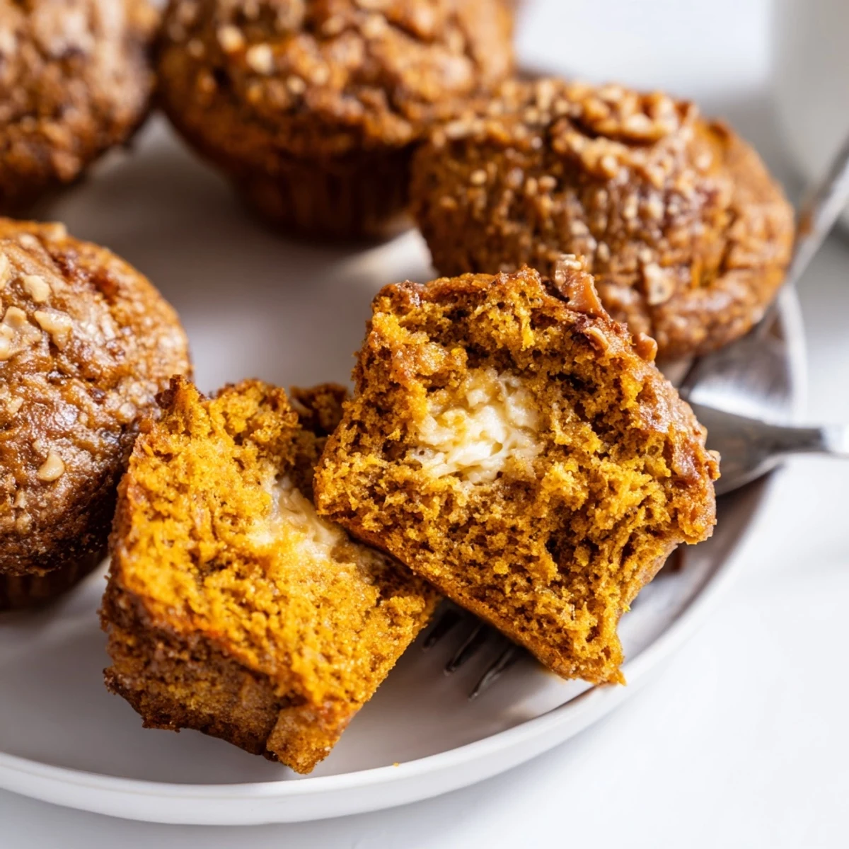 Warm pumpkin muffins with a sweet maple cream center, perfect for cozy gatherings.