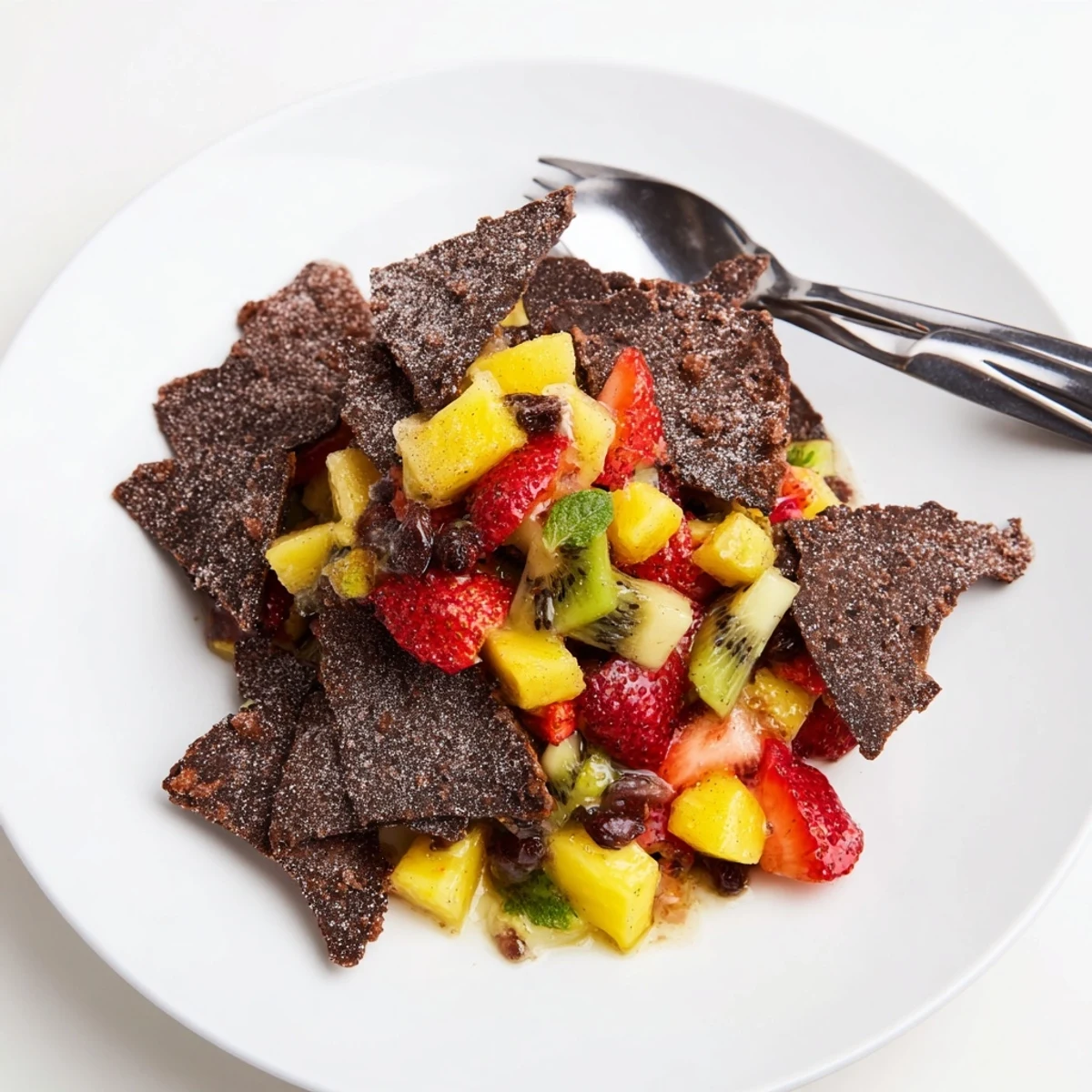 Sweet chocolate chips paired with refreshing salsa create a perfect party dessert.