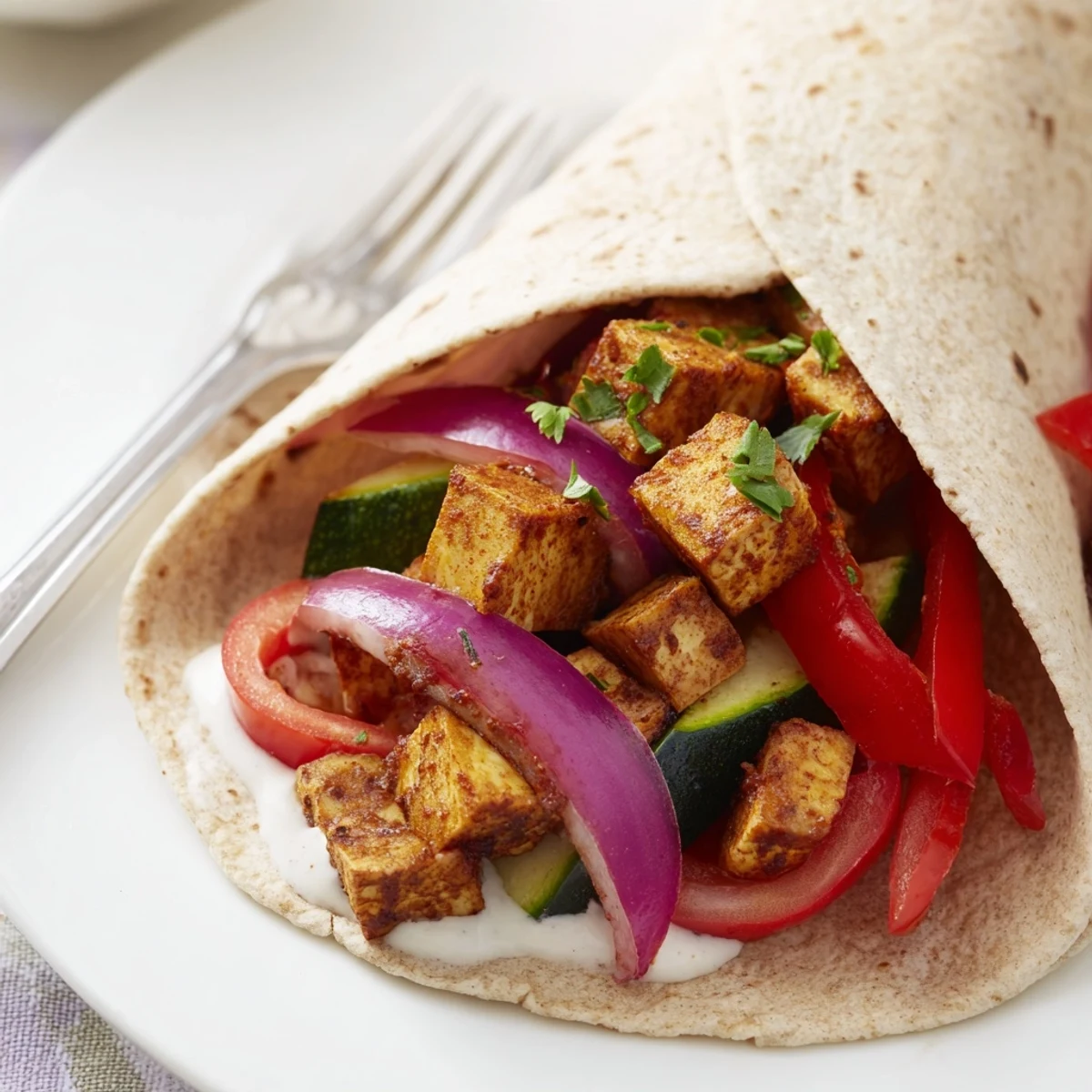 Vibrant vegan viral recipe remake featuring golden roasted tofu and fresh vegetables.  