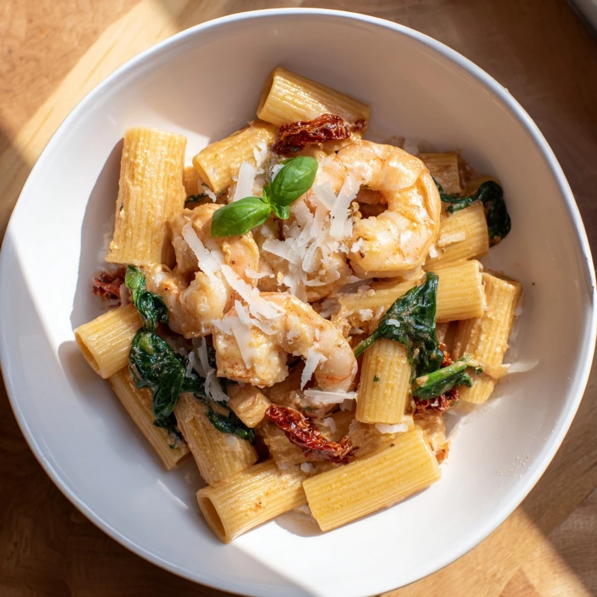 A steaming bowl of One-Pot Marry Me Shrimp Pasta with Parmesan, ready for a delicious Italian dinner.