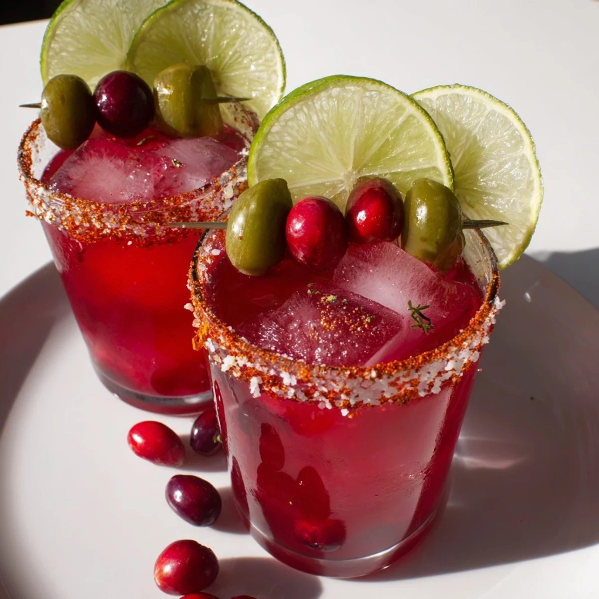 A frosty DIY Cranberry-Pickle Margarita, garnished with lime and pickle spear, ready to sip.