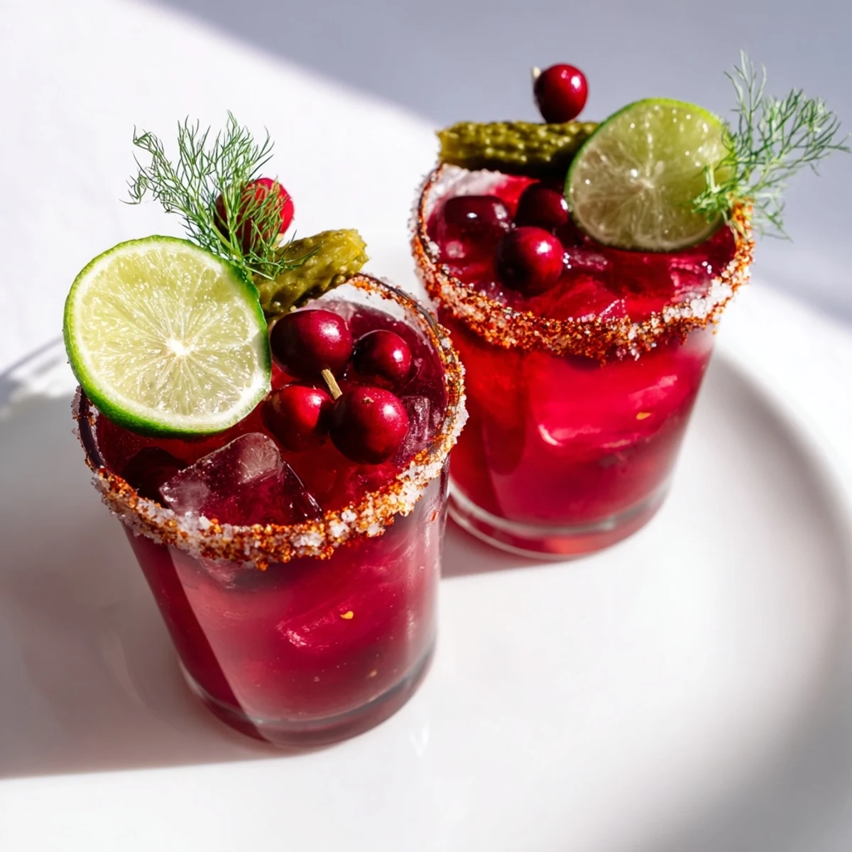 This refreshing Cranberry-Pickle Margarita offers a balance of sweet, sour, and spicy flavors in a glass.