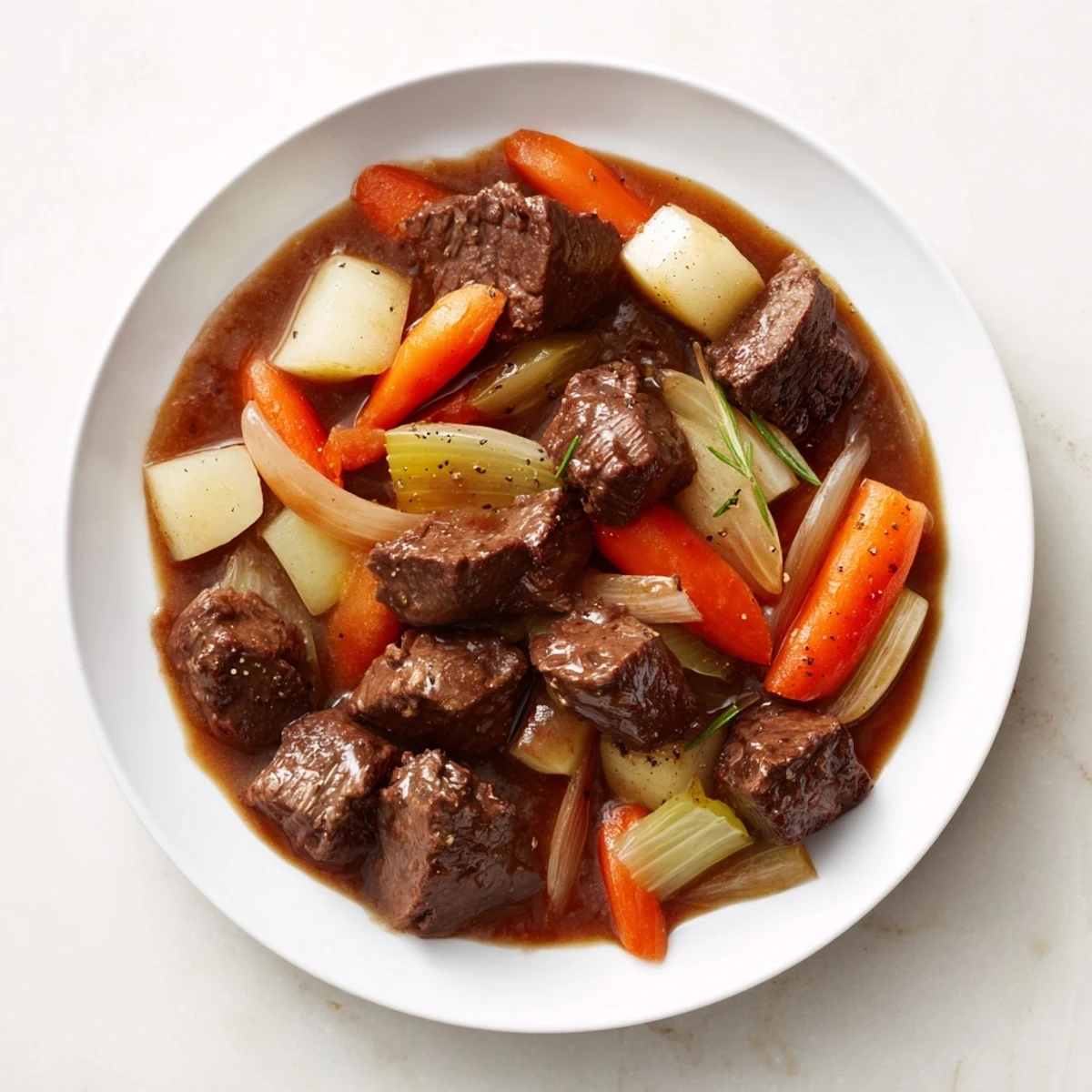 Steaming bowl of Comfort Crockpot Beef Stew with tender vegetables, ready for serving with crusty bread.