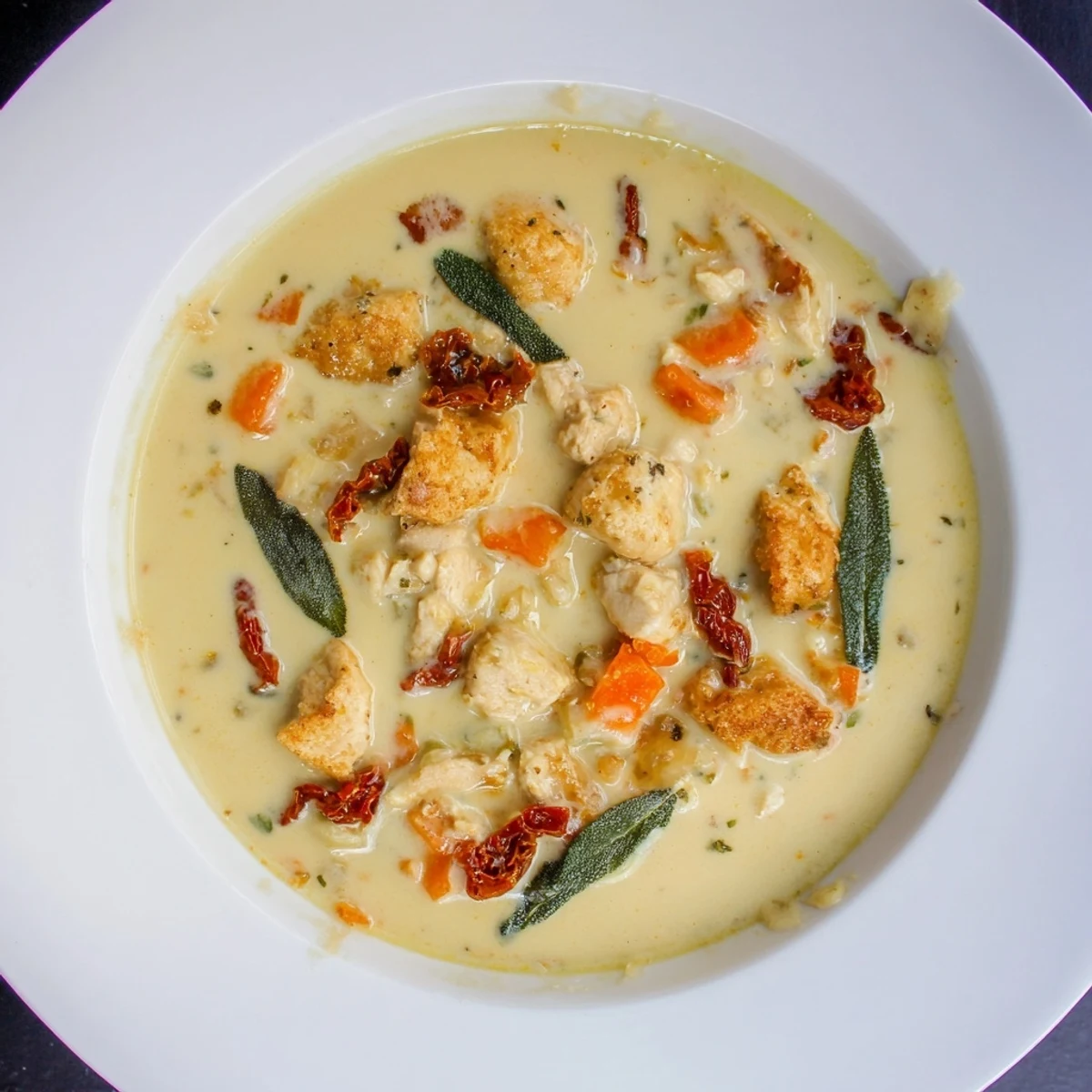 Savor the rich, flavorful Marry Me Chicken Soup, showcasing tender chicken pieces and vibrant vegetables.