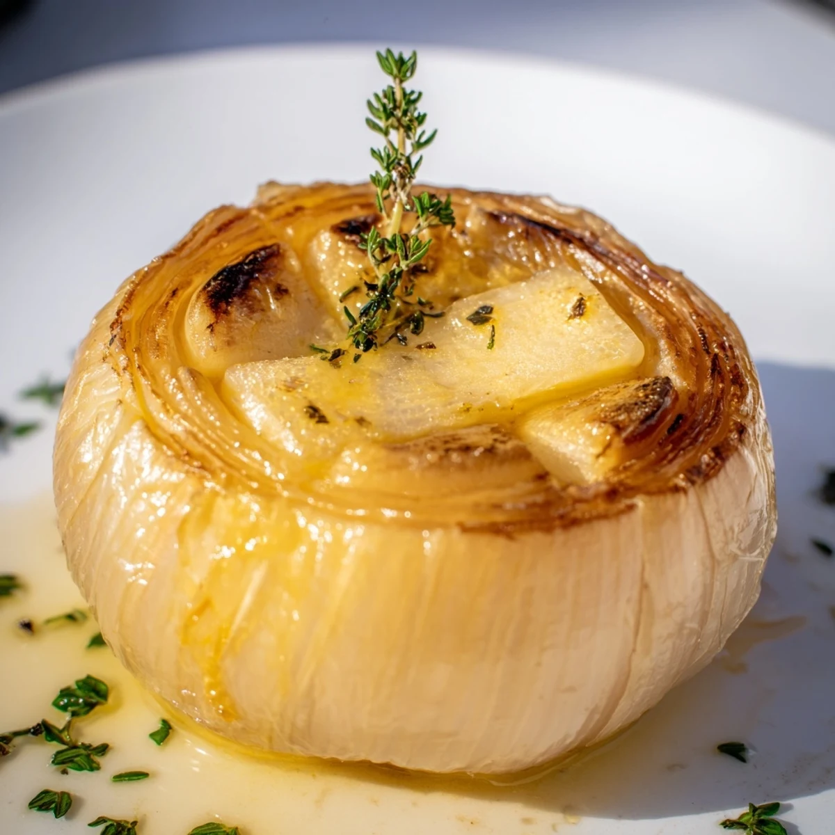 Fragrant Onion Boil, with thyme and garlic, served with a drizzle of its own delicious buttery juices.