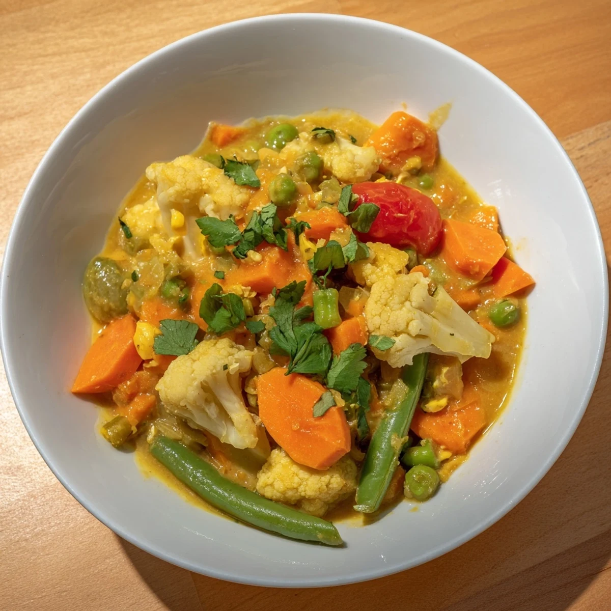 Aromatic Veggie Coconut Curry, a vegan delight with tender, mixed vegetables in a rich coconut milk base.