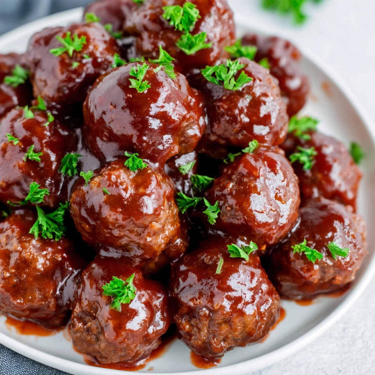 Vibrant image shows family or friends enjoying delicious cherry BBQ meatballs from the slow cooker.