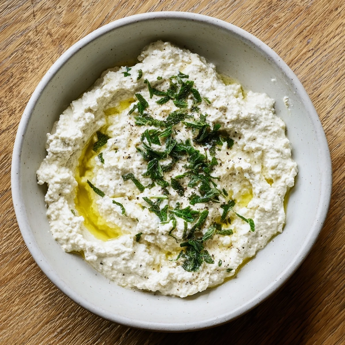 Creamy whipped feta dip with vibrant lemon-mint drizzle, ideal for dipping with warm pita.