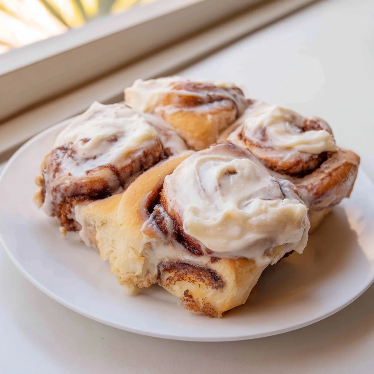 A close-up reveals a pan of freshly baked, pillowy Viral TikTok Heavy Cream Cinnamon Rolls, drizzled with sweet icing.