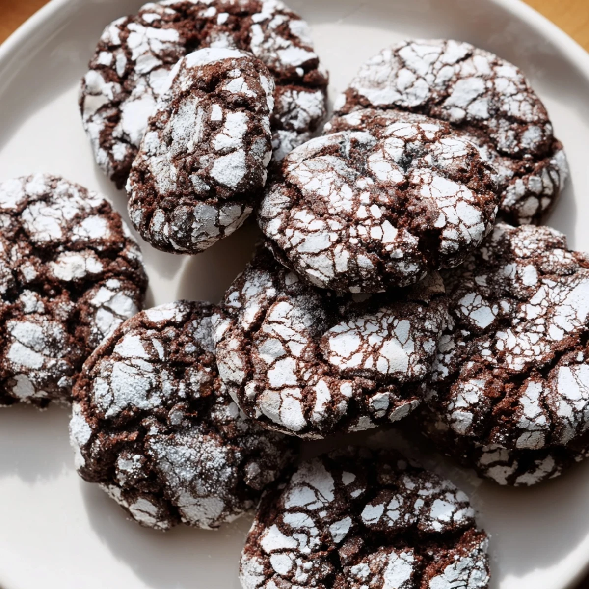 Fluffy, sugar-dusted Air-Fried Chocolate Crinkle Cookies – a delectable dessert treat awaits your bite.