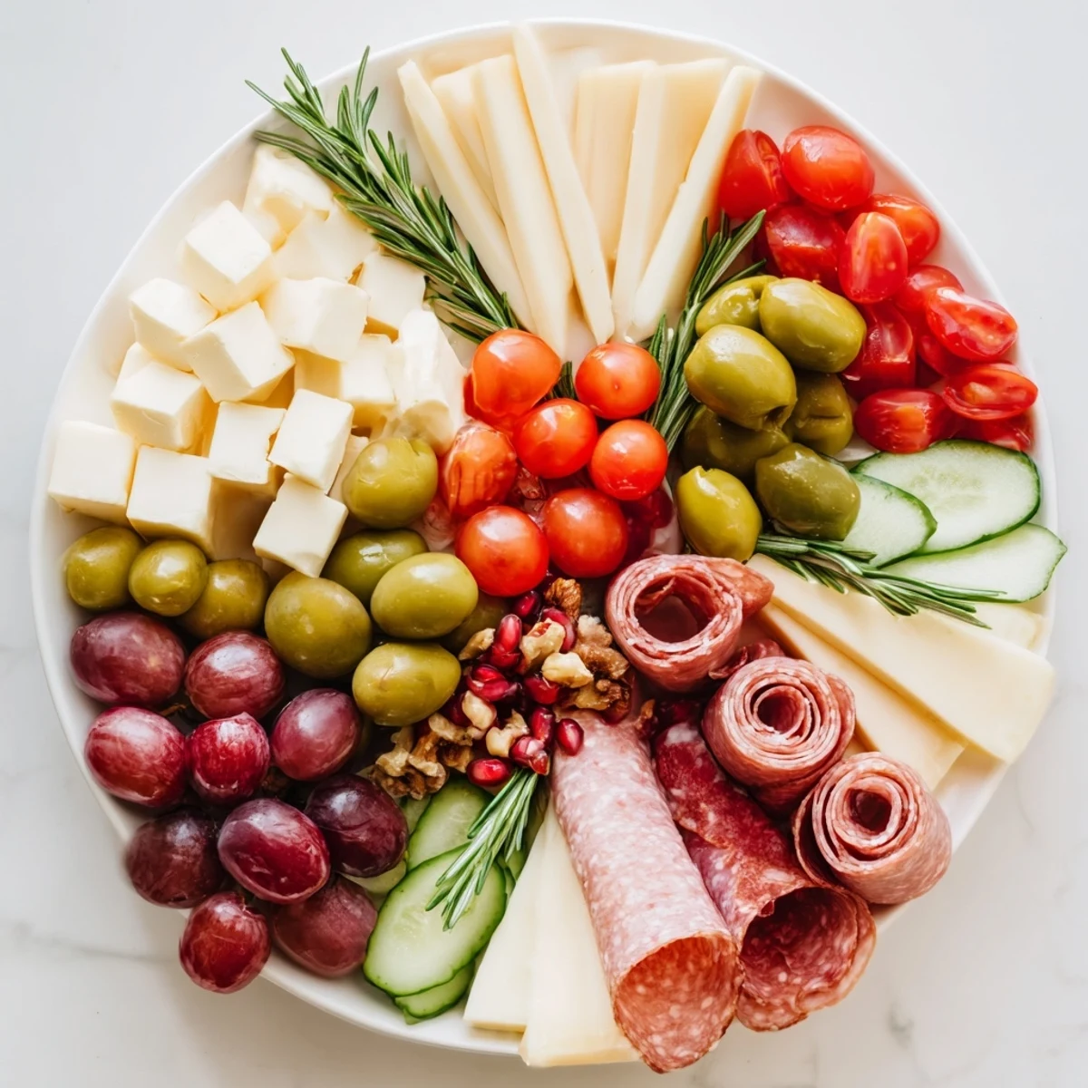 A beautifully arranged Quick Christmas Charcuterie Wreath Board offering a tempting array of appetizers.