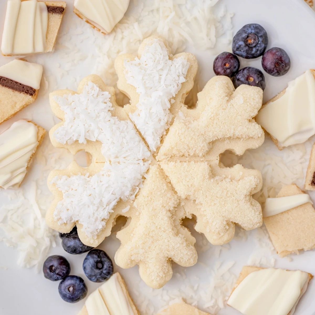 Beautifully presented Snowflake Dessert Board with dipping sauces, perfect for a festive winter gathering.