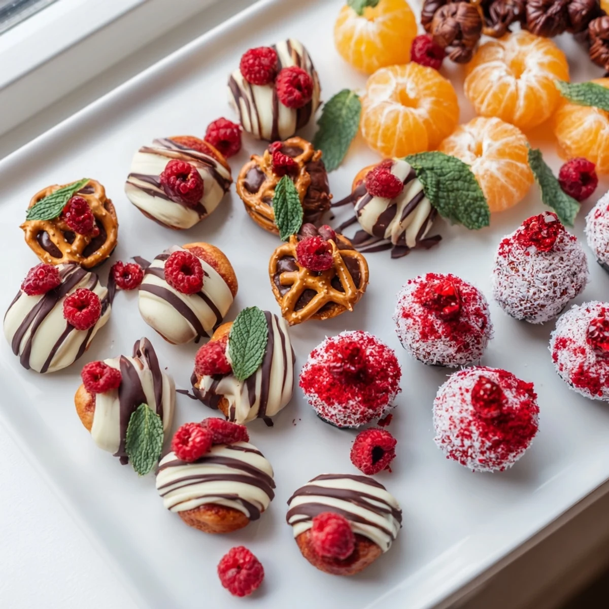 Festive candy cane striped platter boasts vibrant red and white treats for holiday joy, ready to serve.