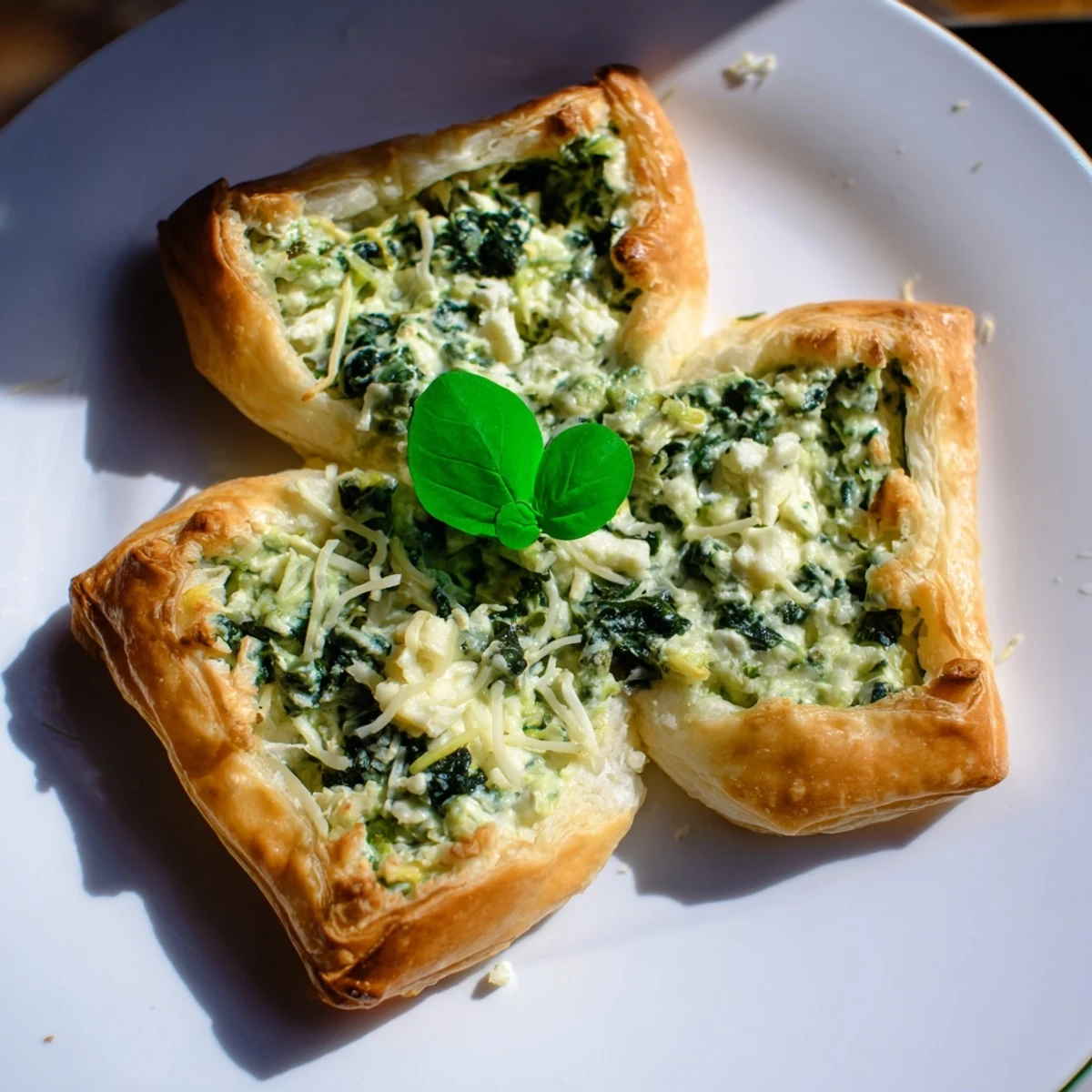Vibrant plate of freshly-baked Lucky Clover St. Patrick's Day Bites, a savory vegetarian appetizer.