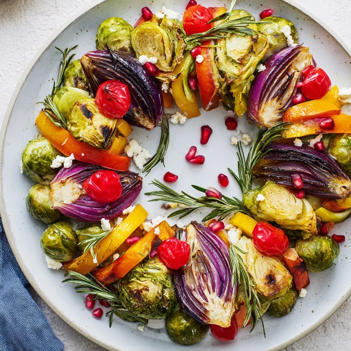 Imagine a vibrant Festive Vegetable Christmas Wreath, ready for serving at your holiday dinner!