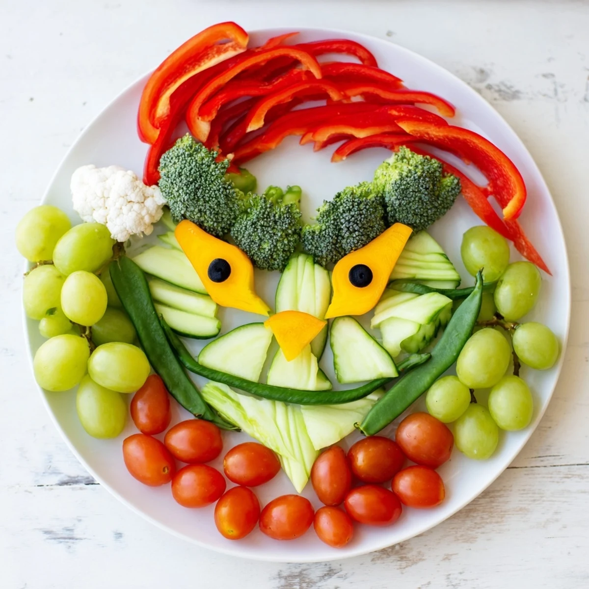 Festive Savory Crudités: Grinch Face Veggie Platter boasts colorful veggies and a cheerful holiday appetizer presentation.