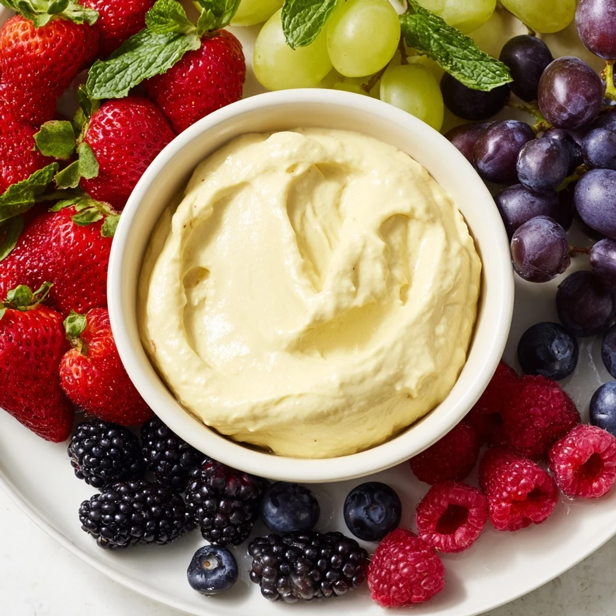 Vibrant Mistletoe Kiss Berry Dip Board shows a delightful spread of fruit ready for dipping and sharing.