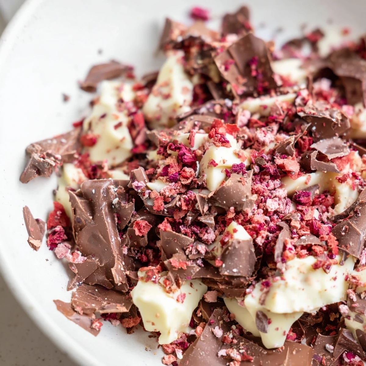 Delectable peppermint bark shards on a wooden board, ready for sharing this festive dessert.